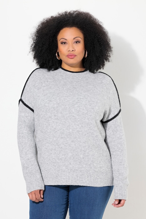 Pullover, Zierstreifen, Oversized, Stehkragen, Langarm