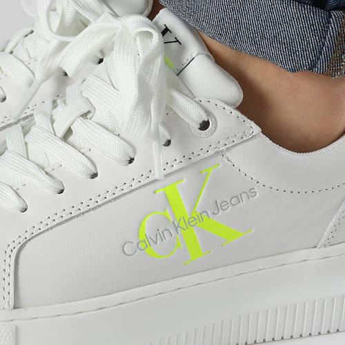 Baskets Femme Chunky Cupsole Lace Up Mono 0823 Bright White Safety Yellow