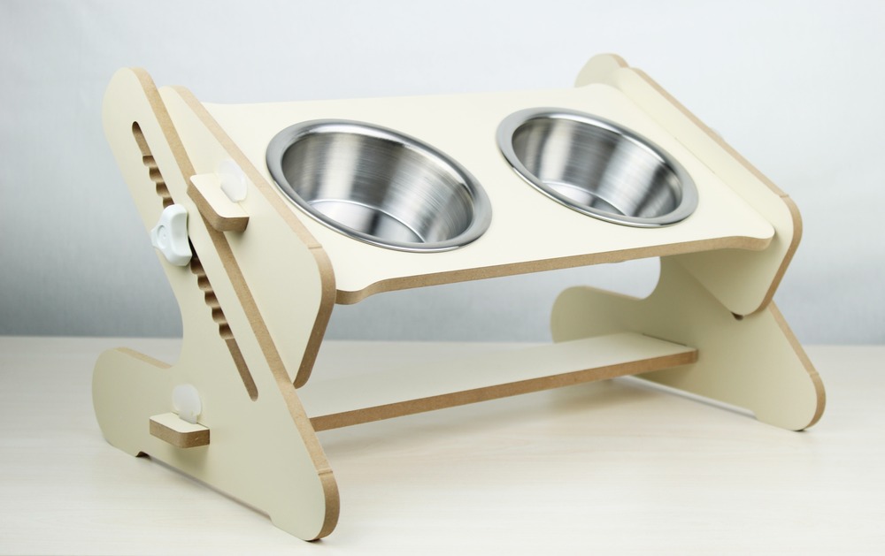 Gamelles pour Chat en Acier İnoxydable avec Support Reglables en Bois Durable avec Bols, Porte Double Gamelles 2 x 300ml