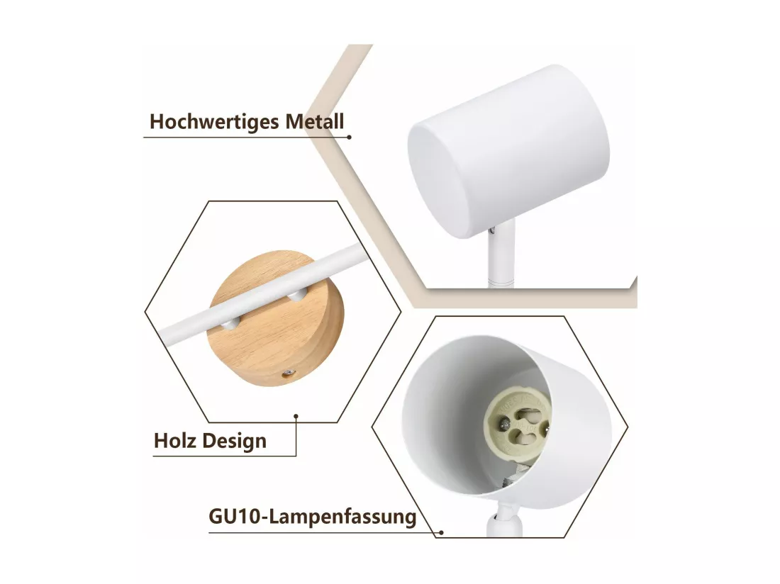 NETTLIFE Plafonnier LED 2 flamme - Blanc Plafonnier GU10 Spot pivotant Applique murale en bois Spot mural pour salon chambre Sans ampoule