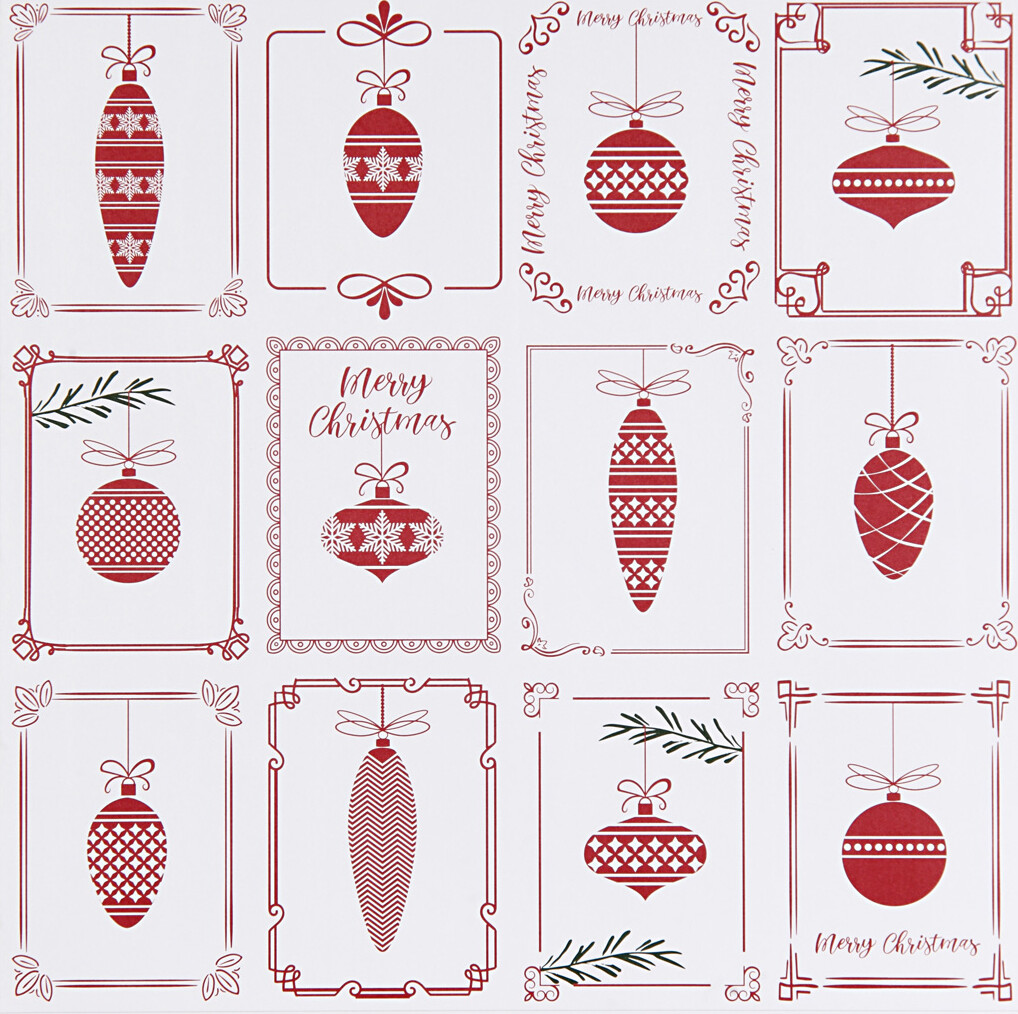 Designpapir - Julekugler Og Juletræer - 30,5X30,5 CM - 180 G - 5 Ark