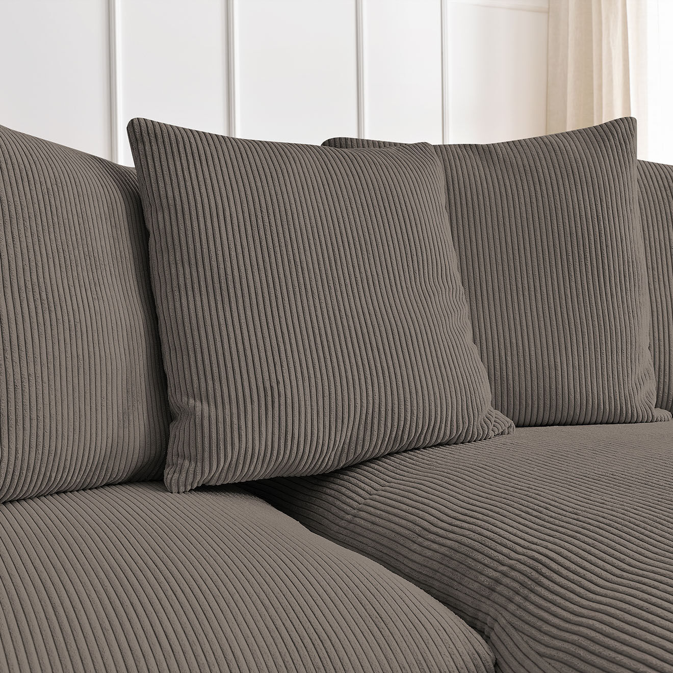 Bobochic Canapé d'angle réversible ultra moelleux voltaire velours côtelé taupe - 310x174x75 cm