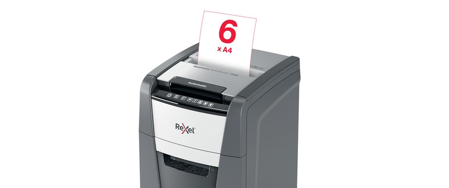 Aktenvernichter Rexel Optimum AutoFeed+ 150M, P-5<br>Automatischer Schredder (auto) für sichere Vernichtung vertraulicher Unterlagen (bis zu 150 Blatt)