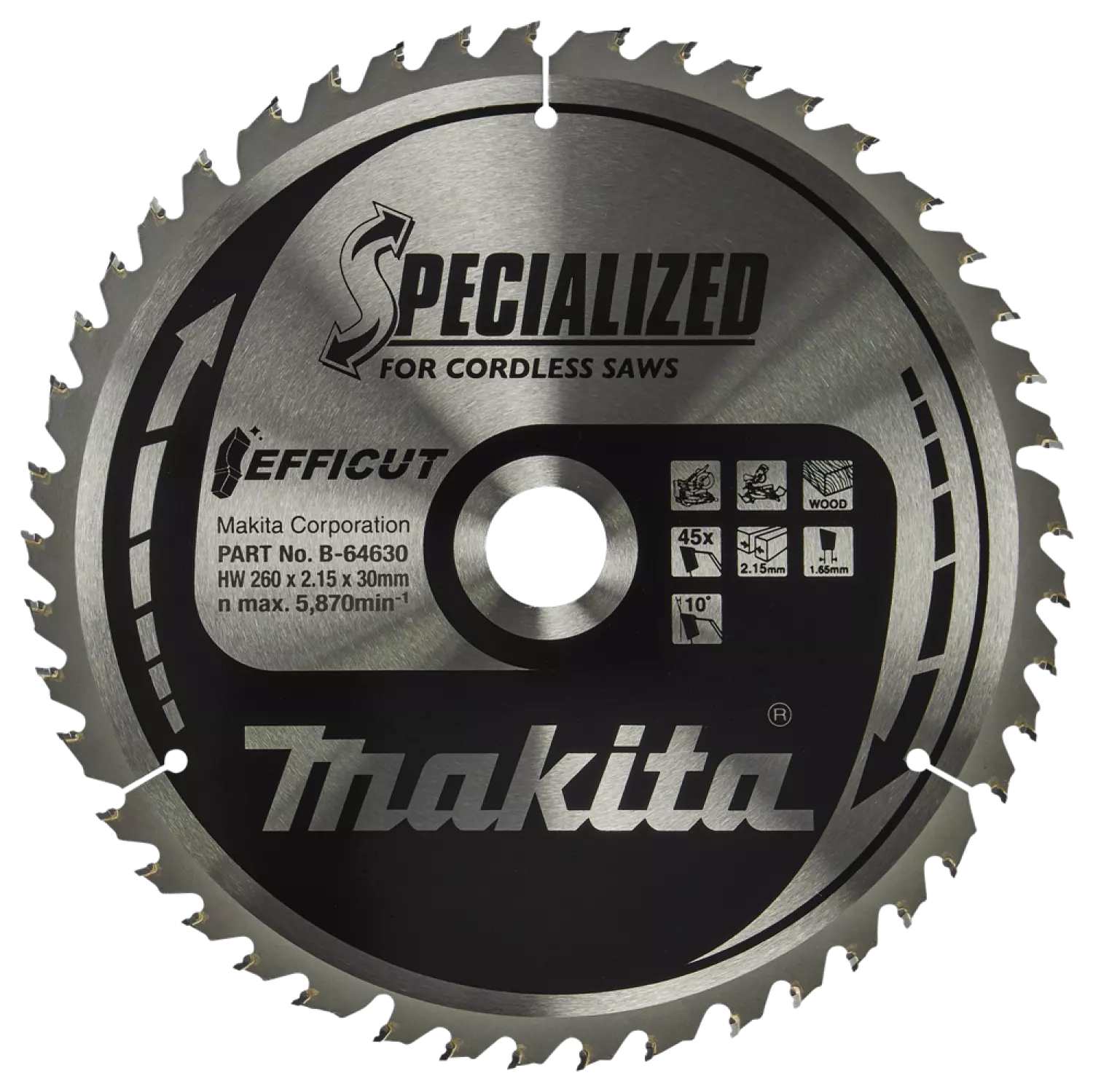 Makita B-64630 Afkortzaagblad Hout - 260x30x2,15mm 45T