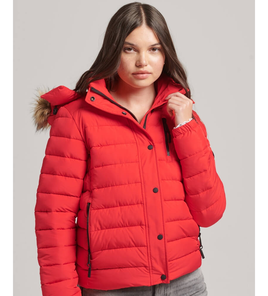 Jaqueta curta acolchoada com capuz Superdry - Vermelha