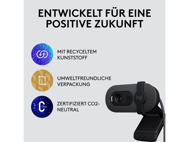 Logitech Webcam Brio 105 Full HD 1080p 30 fps Eine Full HD-Business-Webcam mit 1080p, automatischem Lichtausgleich und integrierter Abdeckblende