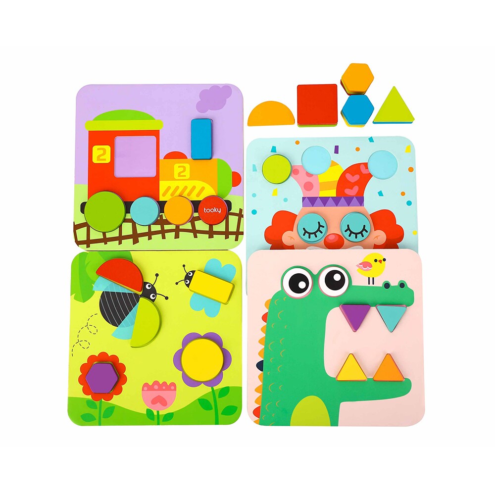 Tooky Toy Holzpuzzle 4er Set TL396 Holz 3D Formen 34 Puzzleteile ab 18 Monaten bunt