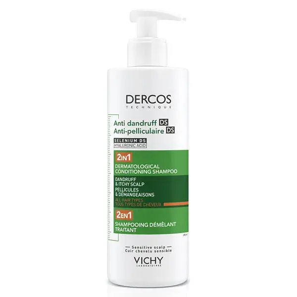 Shampoo desembaraçante 2 em 1 anticaspa Vichy Dercos DS para todos os tipos de cabelo 390ml