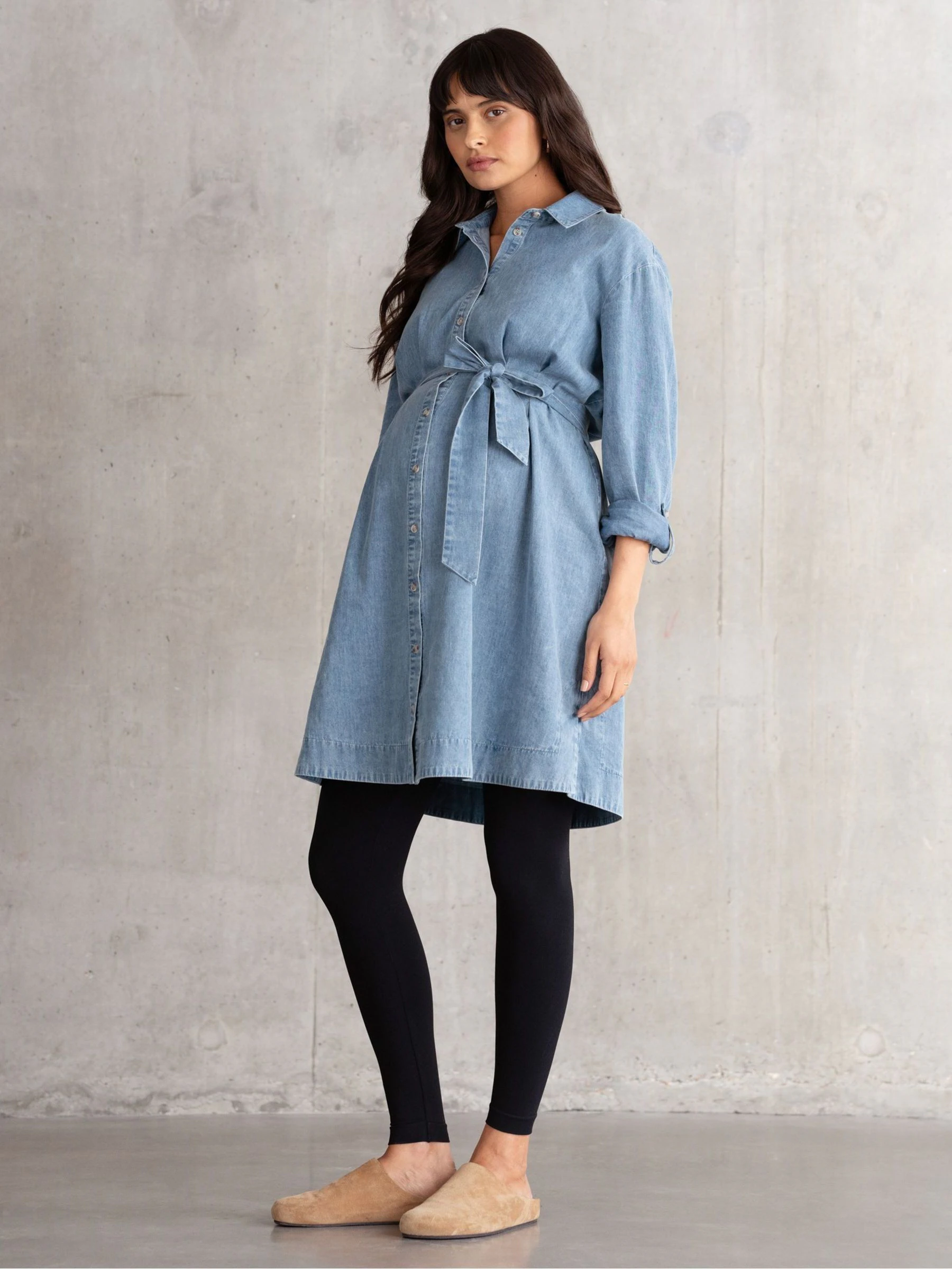 Seraphine Maternity Chambray Blue 100% Cotton Dress
