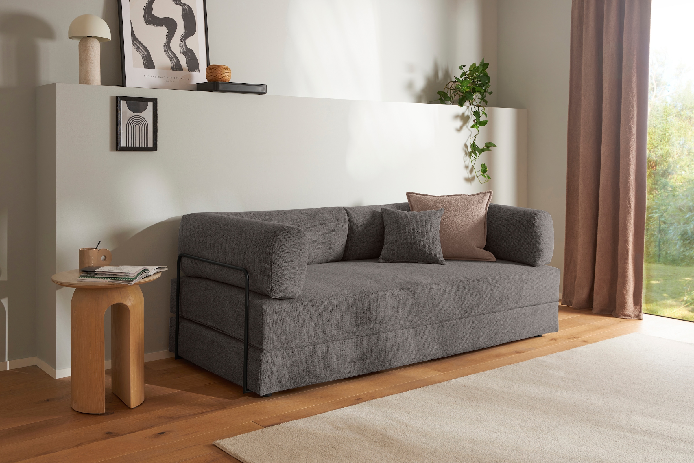 homsy by Ana Johnson Schlafsofa »Folda, Dauerschläfer, Breite 206 cm, Liegefläche 181x198 cm« mit Bett-/Schlaffunktion, inkl. 1x Zierkissen, Tonnentaschenfederkern