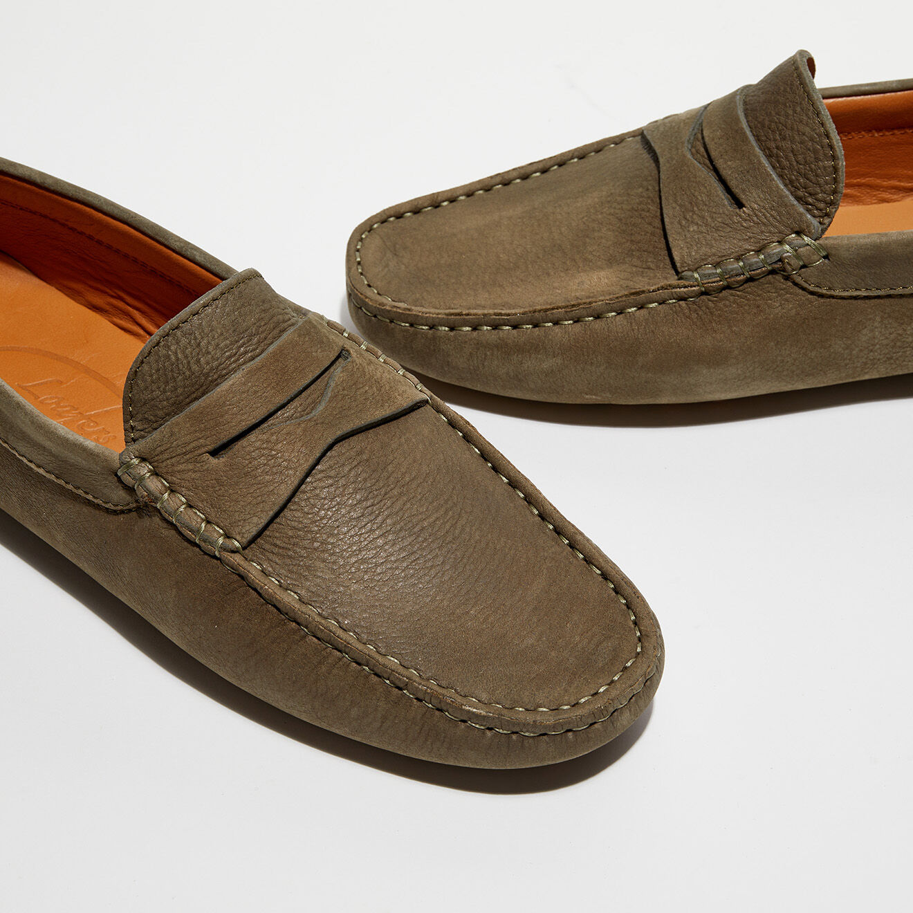 Loafers Mocassins en Velours de Cuir Martin kaki
