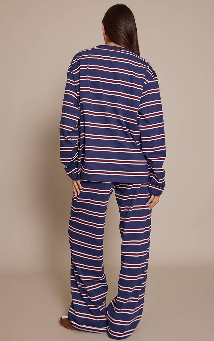 Navy Stripe Pantalon Large À Rayures Avec Cordon De Serrage