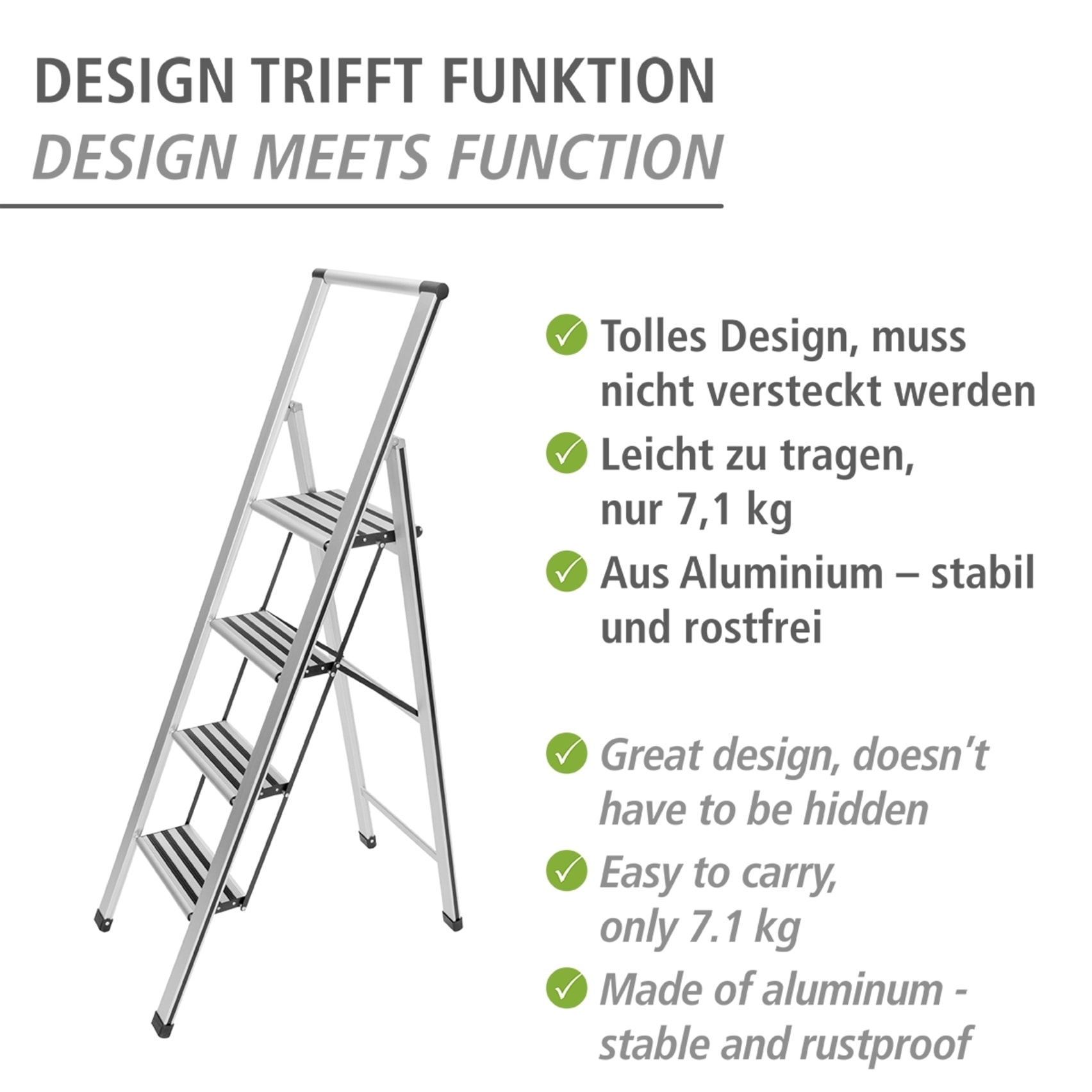WENKO Trittleiter »Modell Alu-Design« Klapptritt Leiter, rutschsichere XXL-Stufen, klappbar, bis 150 kg