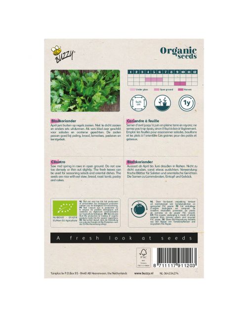 Buzzy Organic Koriander (Bladkoriander) - Bio - Kruidenzaden - 3 g