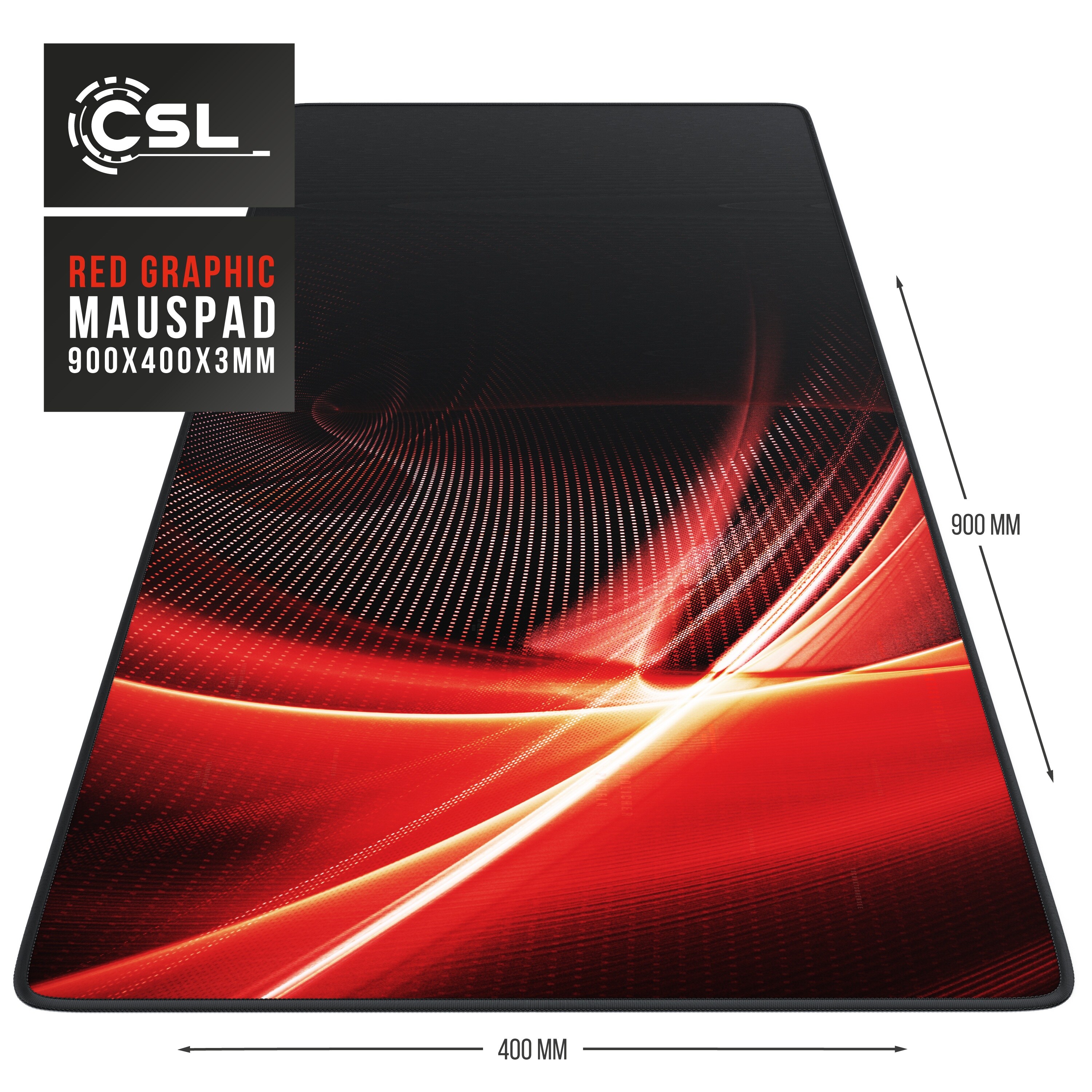 CSL Gaming Mauspad, XXL, Mousepad, 900 x 400 x 3 mm, Tischunterlage, abwaschbar, Rote Grafik