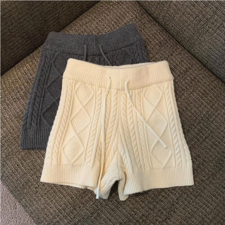 Auboi - Kabelgebreide shorts met trekkoordtaille