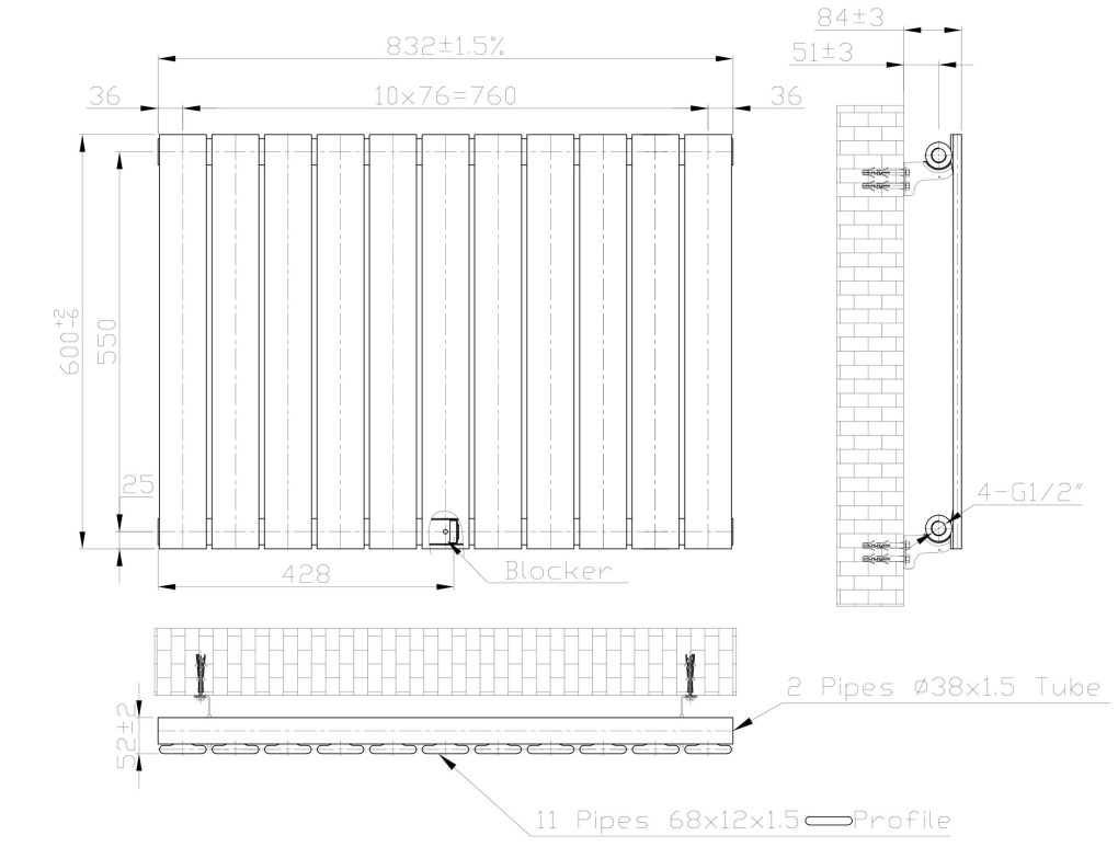 Eastbrook Warrington paneelradiator type 10 85x60cm 728W antraciet