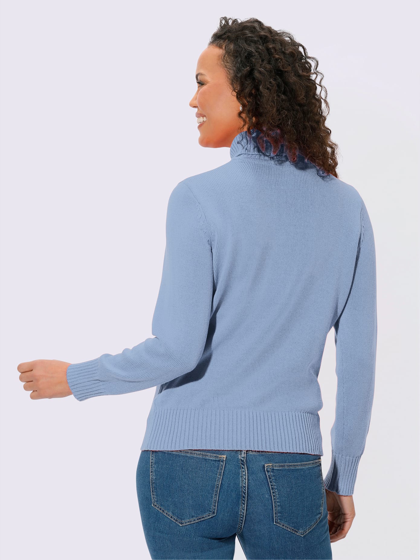 Pull femme col roulé manches ourlet avec finitions côtelées