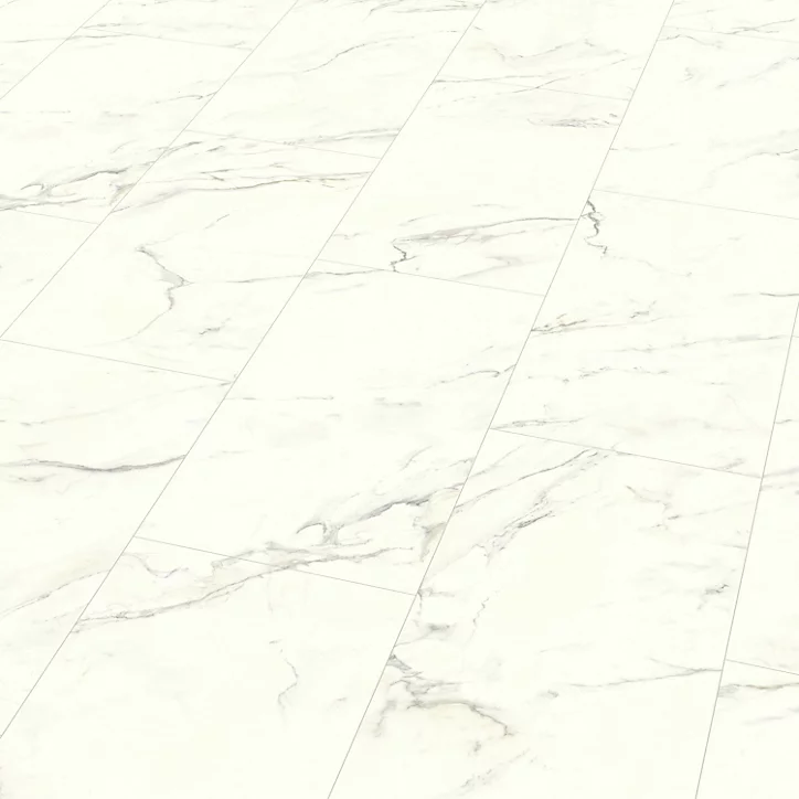 Sol stratifié clipsable Elegance aspect marbre blanc 8 mm compatible pièces humides
