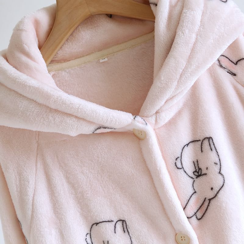 Somnus - Fleece gewaad met capuchon en knopen