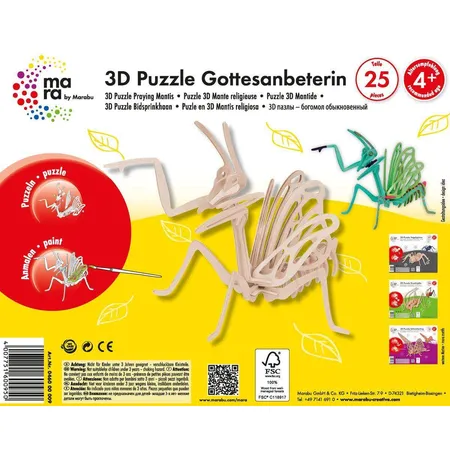 Mara 3D Holzpuzzle Gottesanbeterin, 25 Teile
