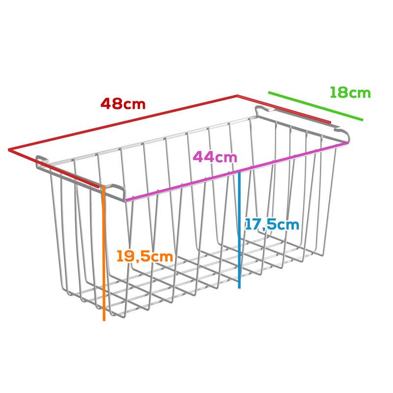 TroniTechnik® Aufbewahrungskorb 48cmx18cmx20cm, Einlegekorb, Gefrierschrank Organizer, Drahtkorb aus Eisen mit PE-Beschichtung, Weiß