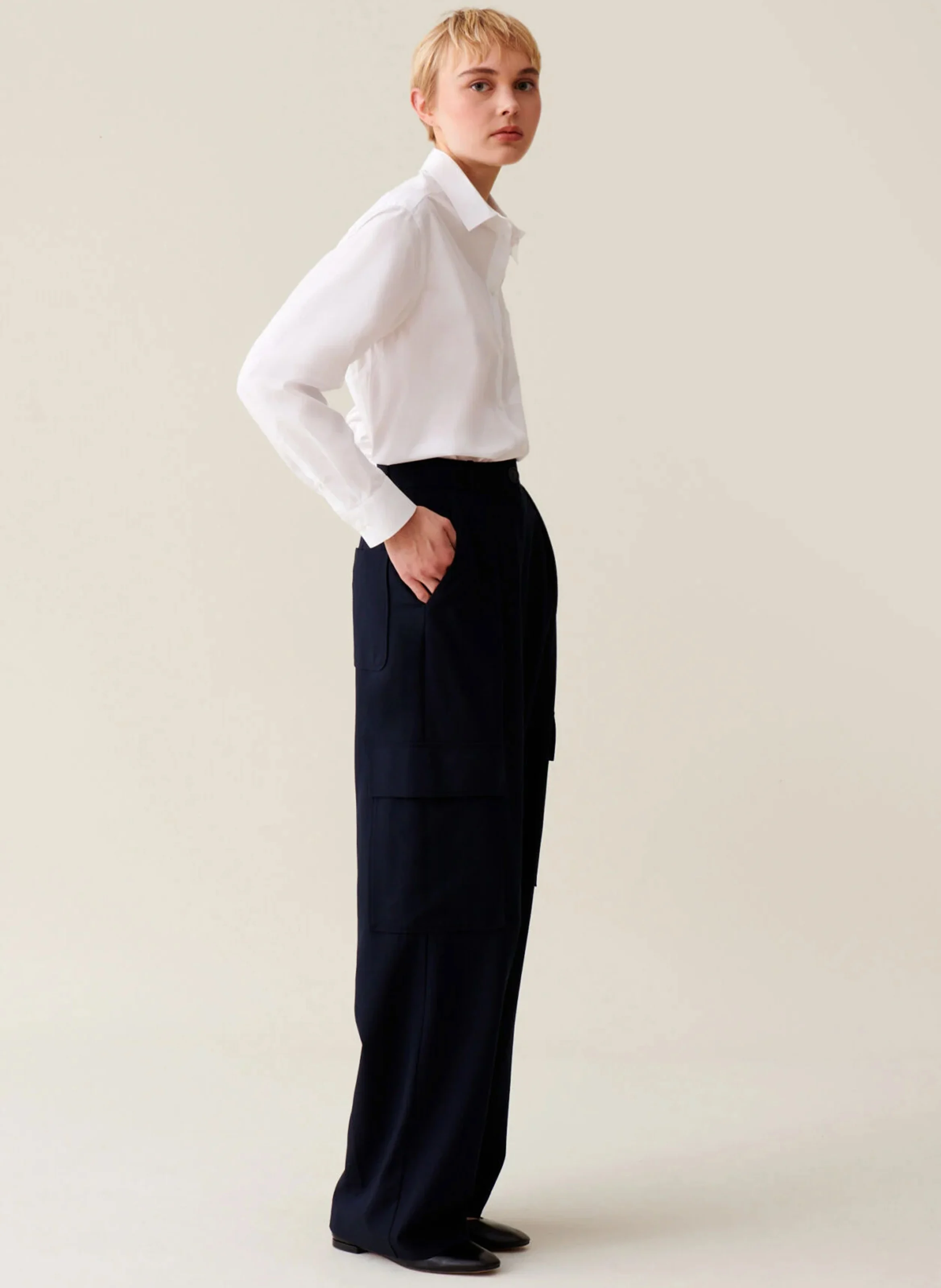 Pantalon droit taille haute | Bleu