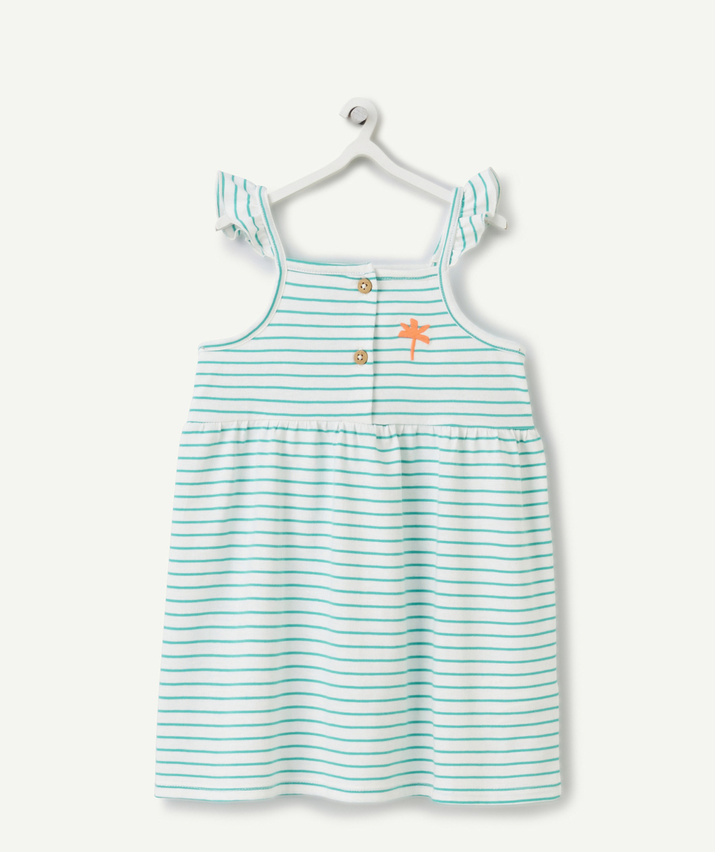 robe à bretelles bébé fille en coton bio rayé vert et blanc