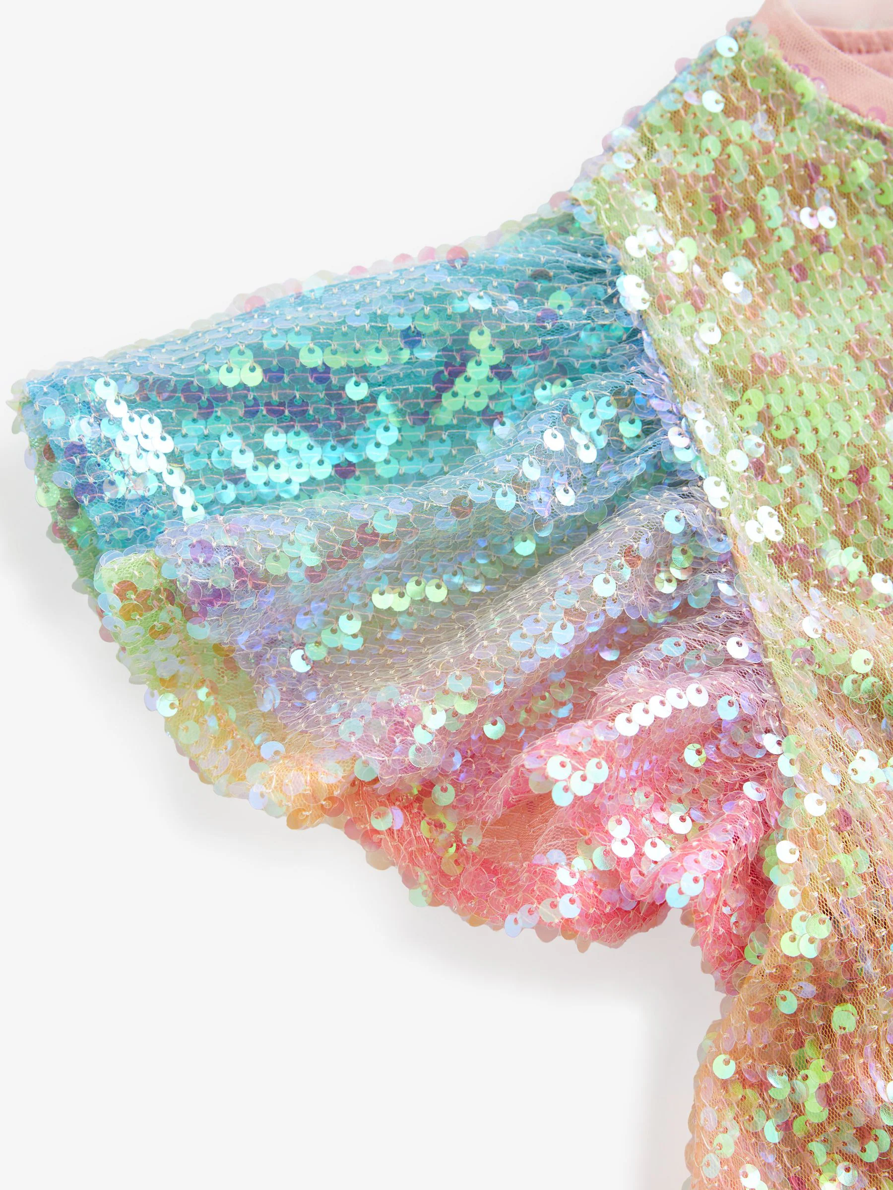 Roze/blauw/groene regenboog - Feestelijk jurkje met glimmende pailletten (3-16 jr)