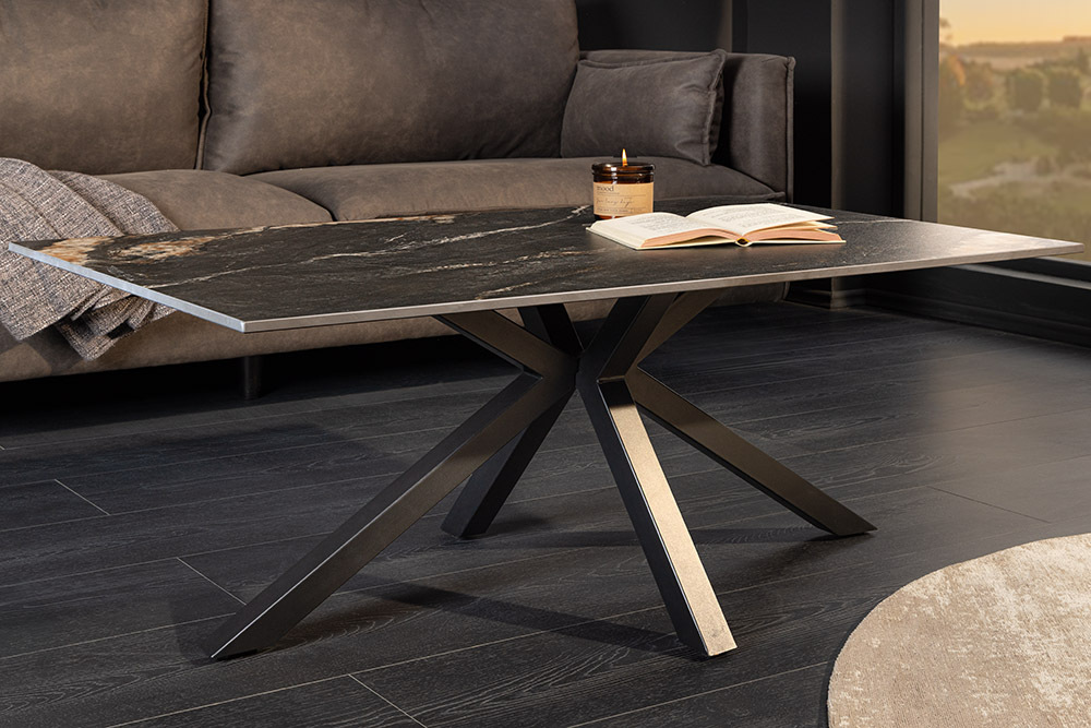 Moderner Couchtisch GALAXIE 100cm Aurora Oro schwarz gold sand Keramik