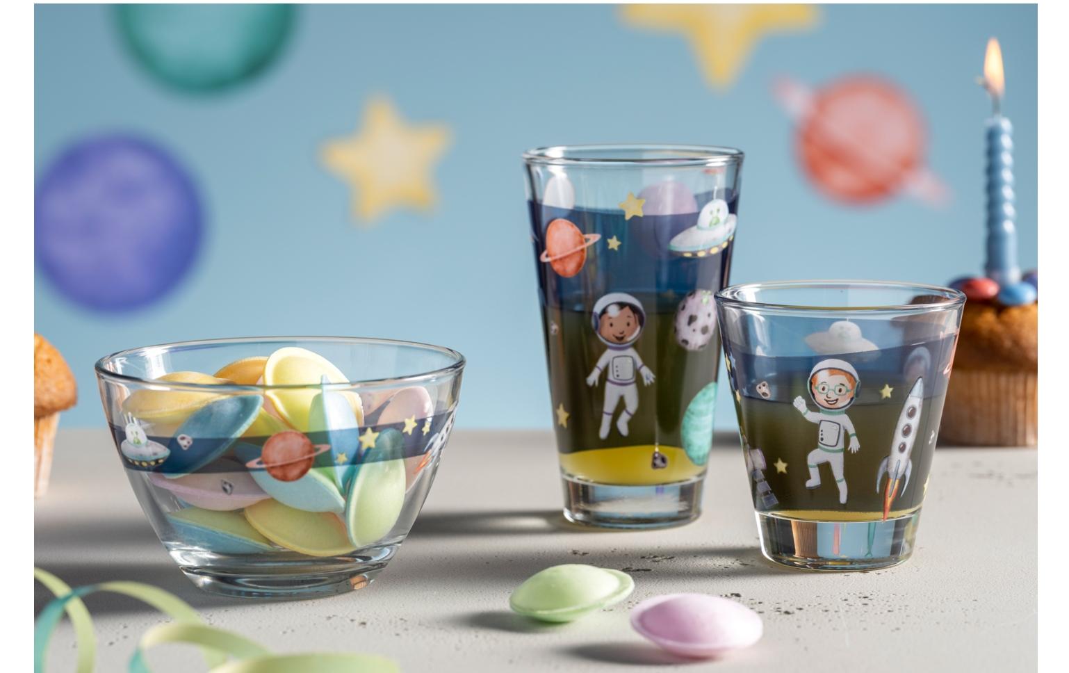 Kindertrinkglas Avventura 300 ml, 6 Stück, WeltallTrinkglas für Kinder