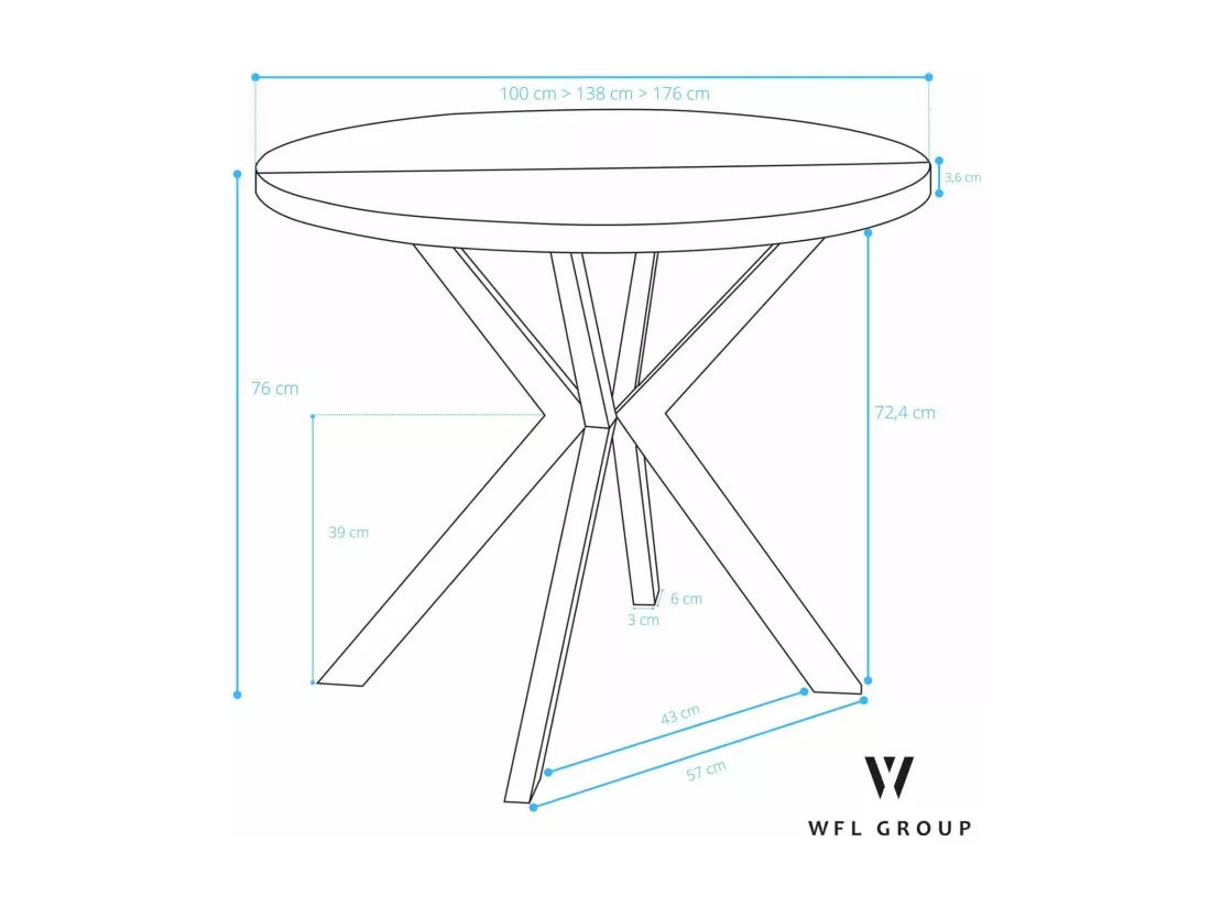 Table à Manger Extensible Ronde - Table Style Loft Avec Blanc Pieds En Métal - 100 à 180 Cm - Table Ronde Style Industriel Pour Le Salon - Compacte - Blanc - 100 Cm