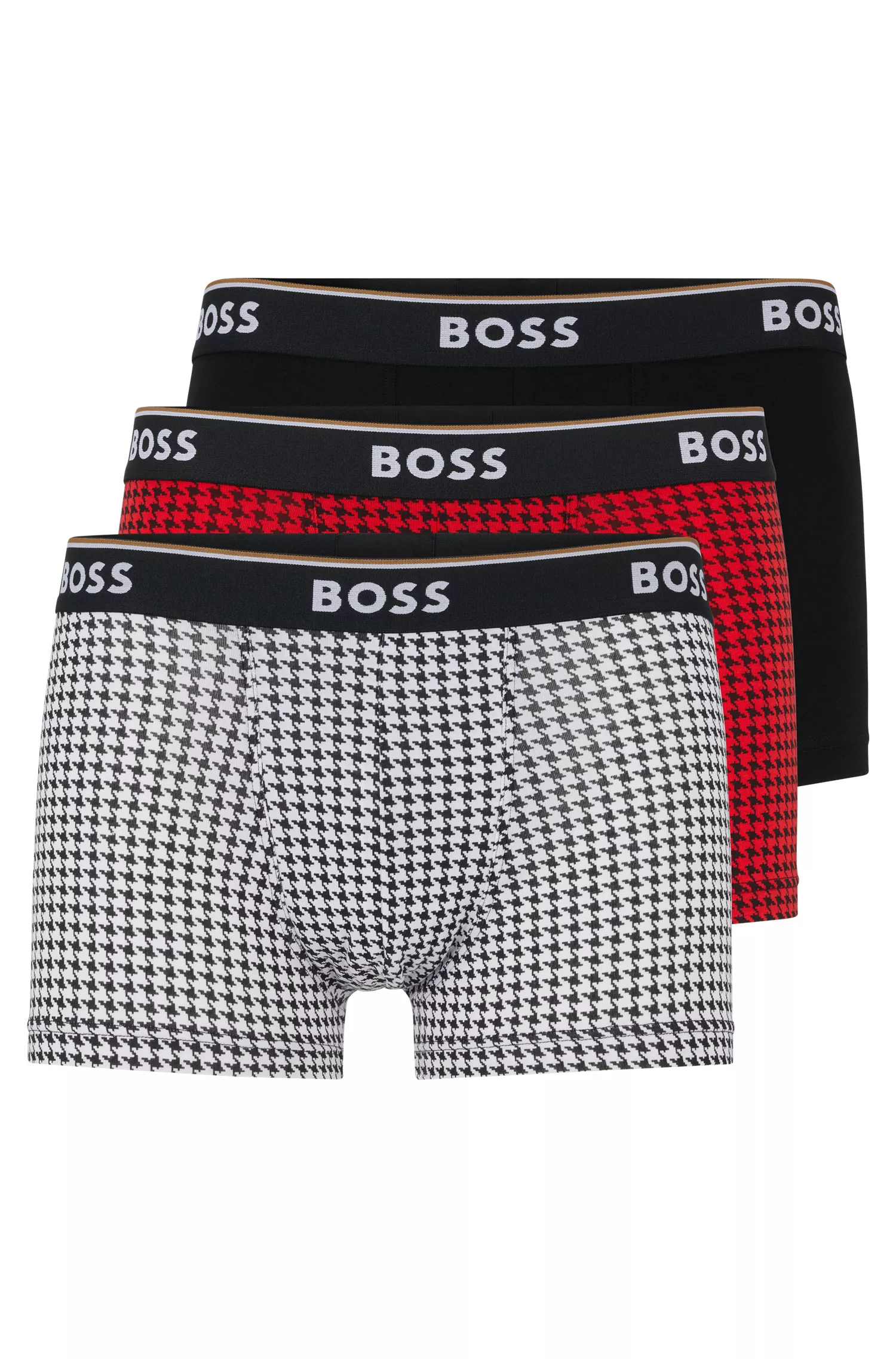 BOSS Black - Pacote com três cuecas boxer de algodão elástico com cós com logotipo.