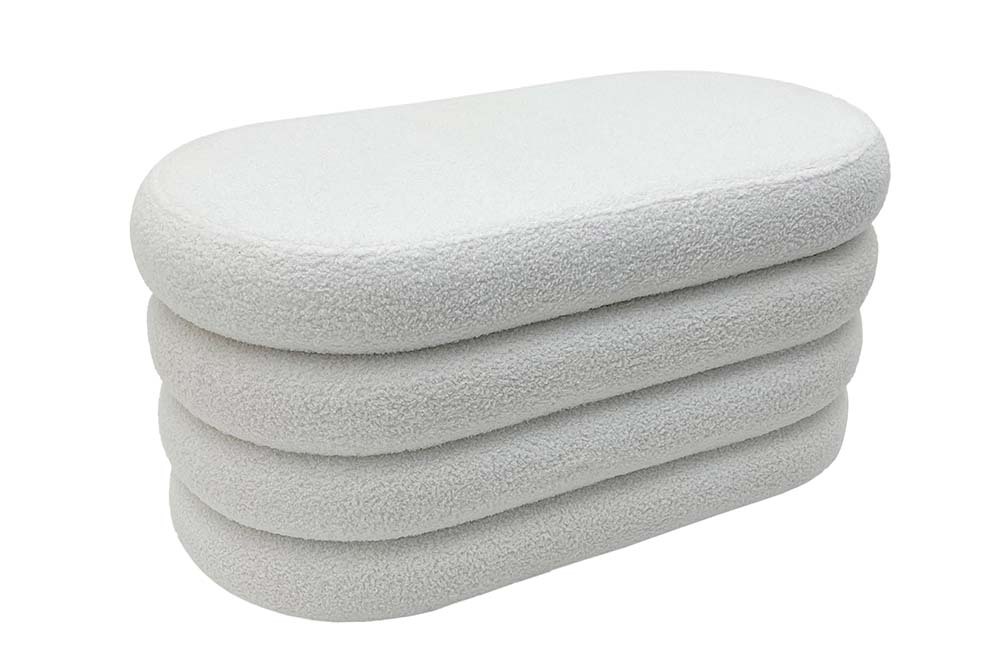 Extravagante Polsterbank VOGUE 85cm weiß Bouclè Sitzbank mit Stauraum