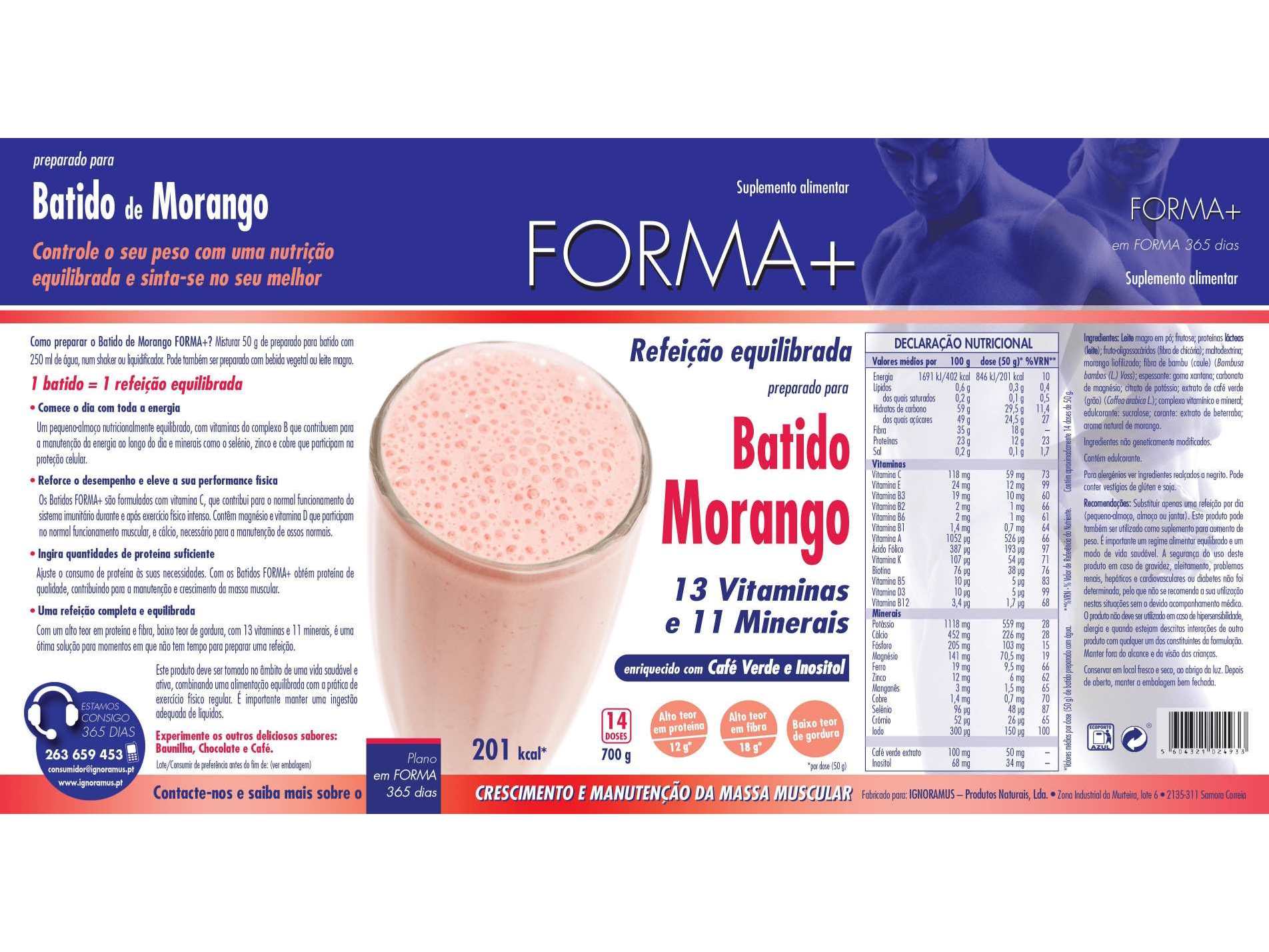 BATIDO FORMA   MORANGO COM CLA 700G