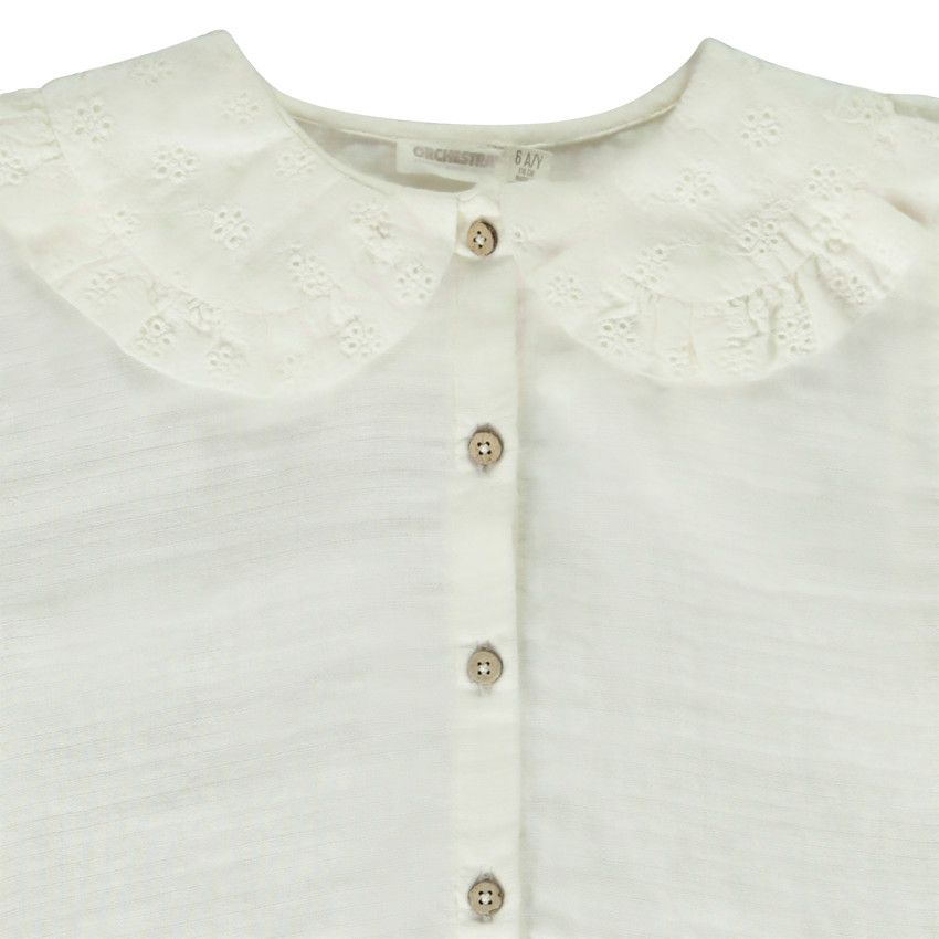 Chemise manches longues en gaze de coton pour fille - Ecru