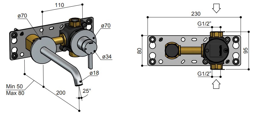 Hotbath ACE inbouw wastafelkraan messing geborsteld PVD