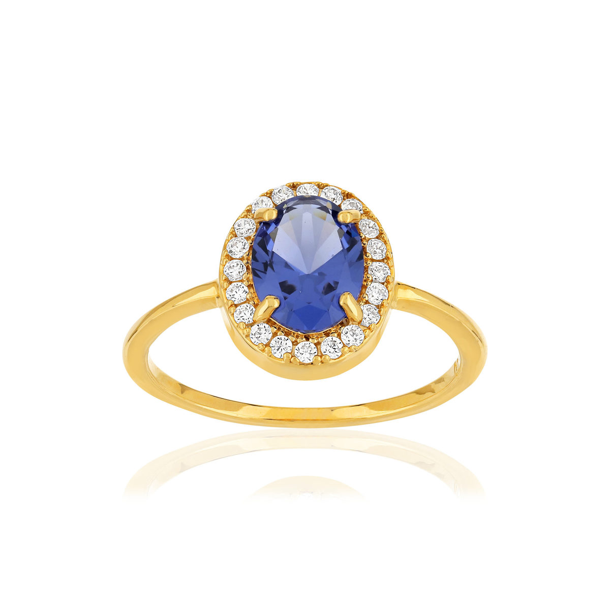Bague plaqué or ovale pierre imitation bleue et zirconias
