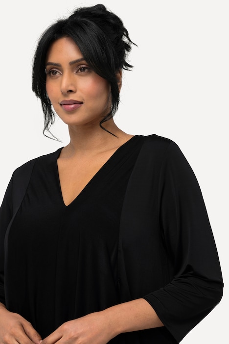 Slinkyshirt, Lagenoptik, A-Linie, V-Ausschnitt, 3/4-Arm