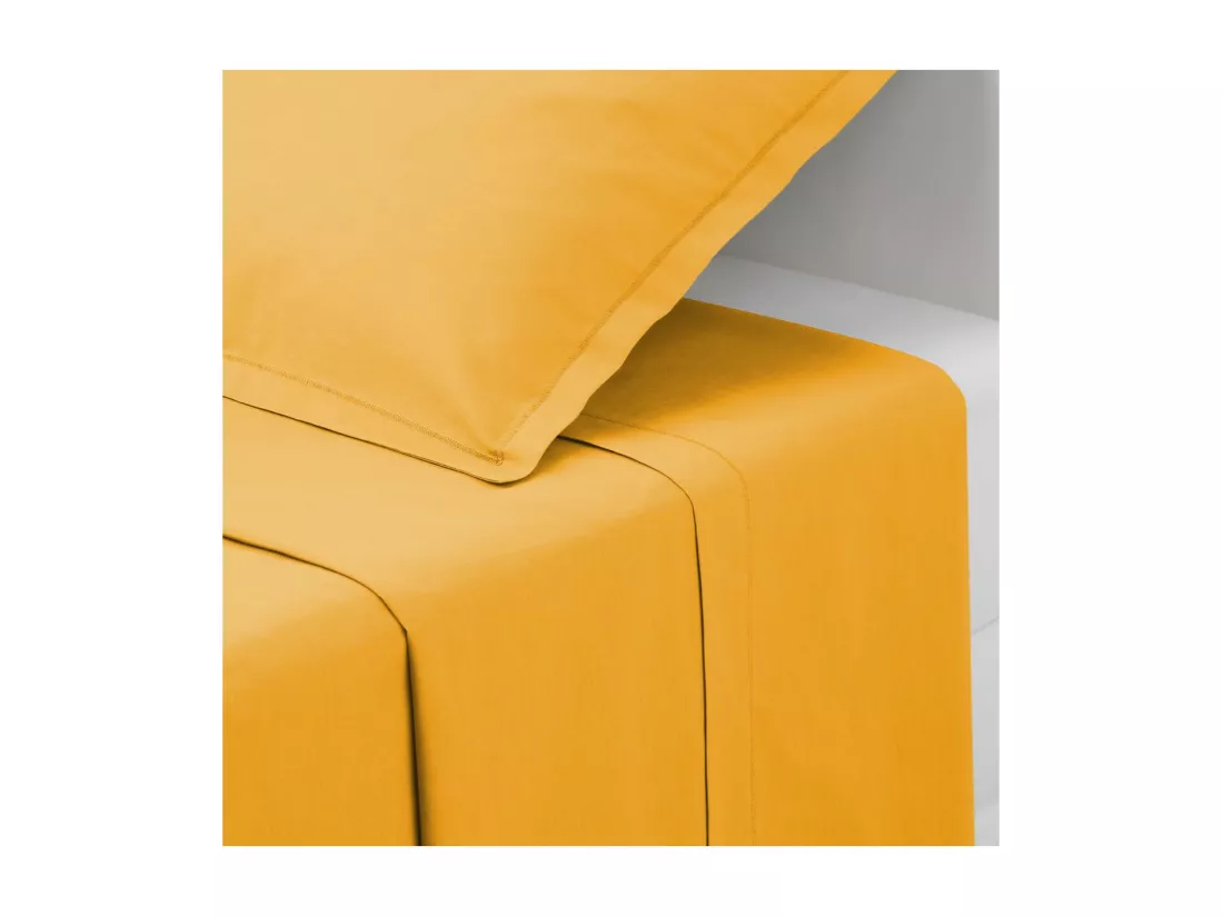 Drap plat 2 Personnes en Coton Jaune ocre 240 x 290 cm