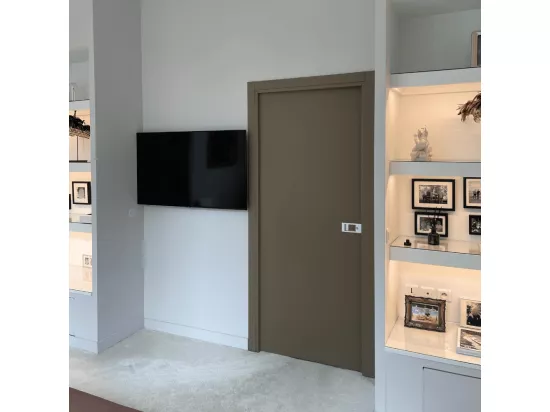 Bloc-porte Miro avec poignée Exclusive grise, H.204 x l.93 cm, aspect cuir lichen