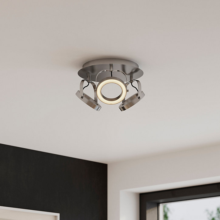 Plafonnier spot LED intégrée dimmable 400lm 18W blanc chaud GoodHome Taphao nickel satiné H.17 x Ø32 cm