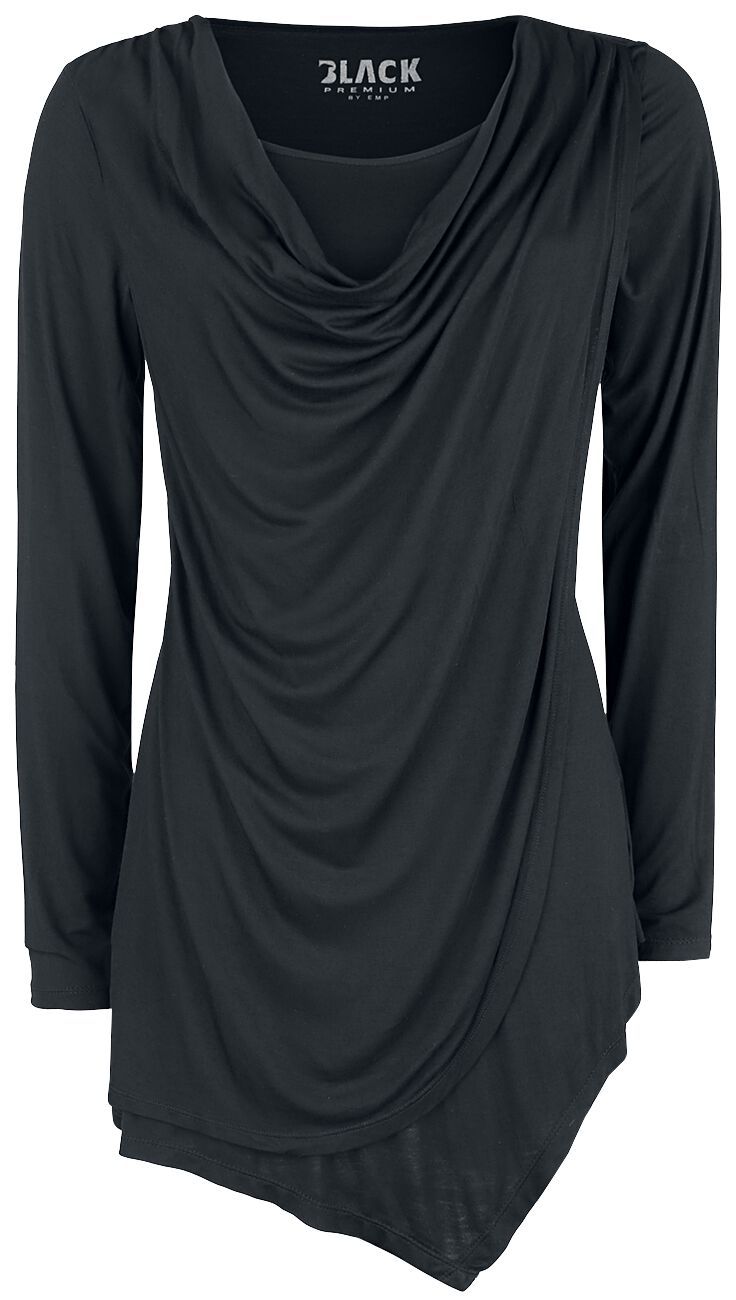 Haut Manches Longues Noir Avec Col Cascade | Black Premium by EMP T-shirt manches longues