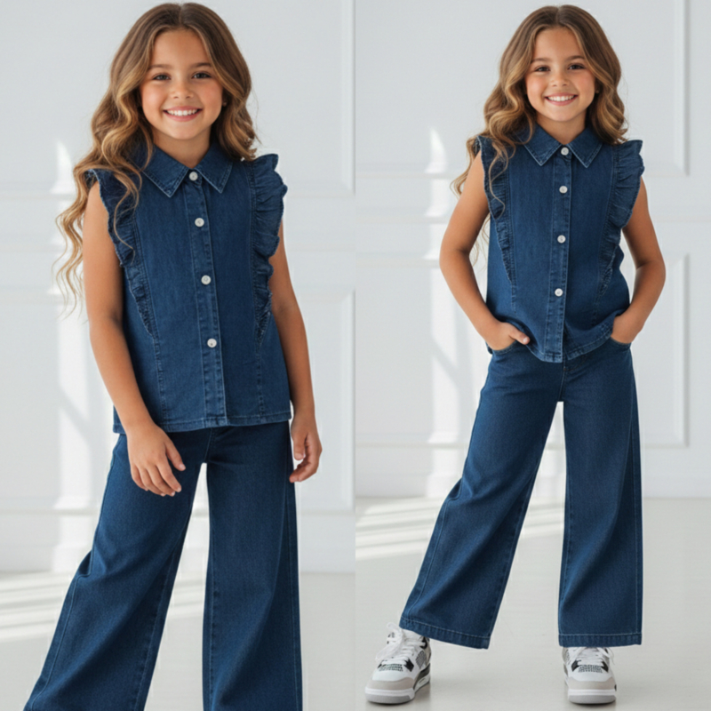 Easy style denim set - donkerblauw