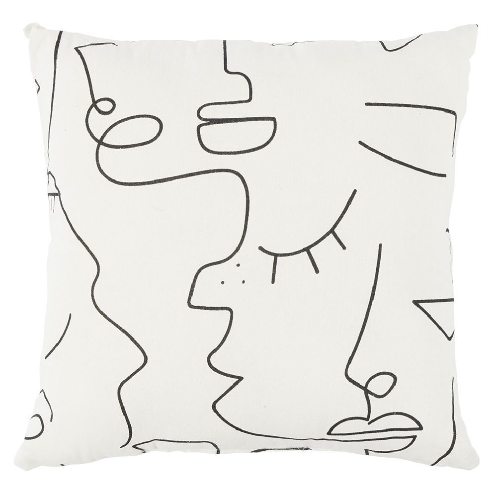 Coussin déco line art visage 45x45cm blanc et noir