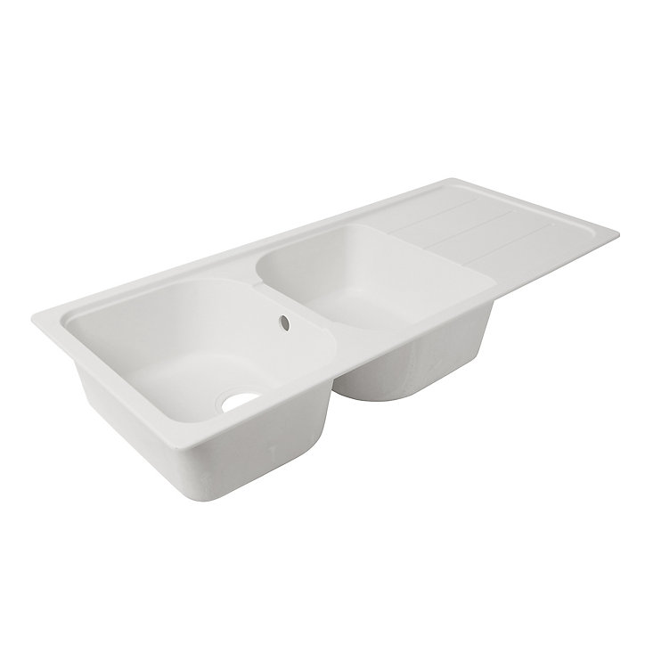 Évier en composite de quartz blanc 2 bacs à encastrer Arber