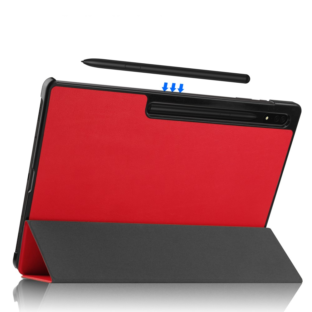 Samsung Galaxy Tab S10 Ultra Flipcase Hülle Ledertasche mit Aufstellfunktion Litchi Look   S-Pen Halterung - Rot