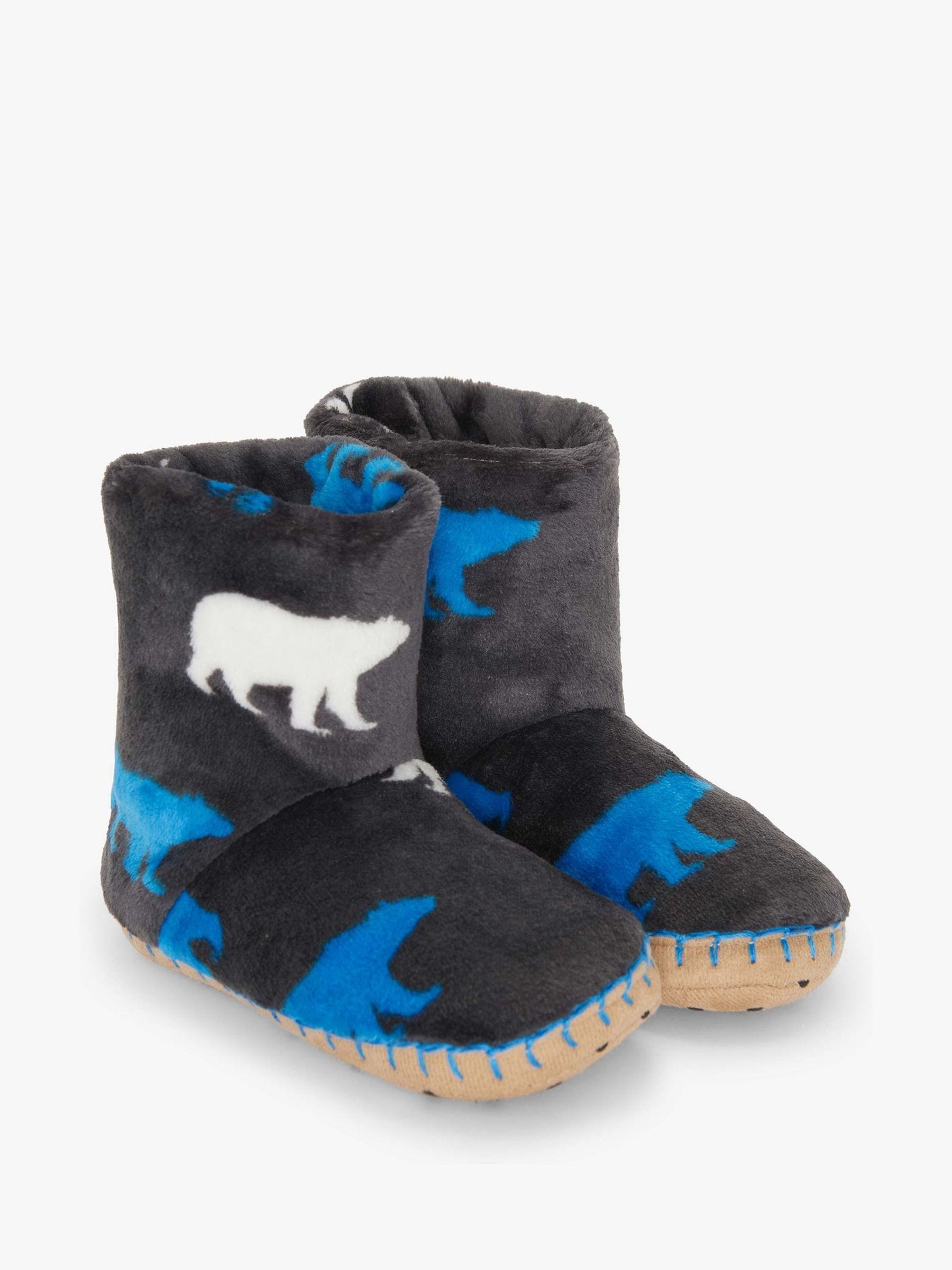 Hatley Grey Polar Bear Silhouette Fuzzy Fleece Slippers