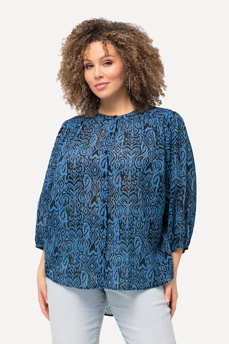 Bluse, grafischer Druck, Stehkragen, 3/4-Arm