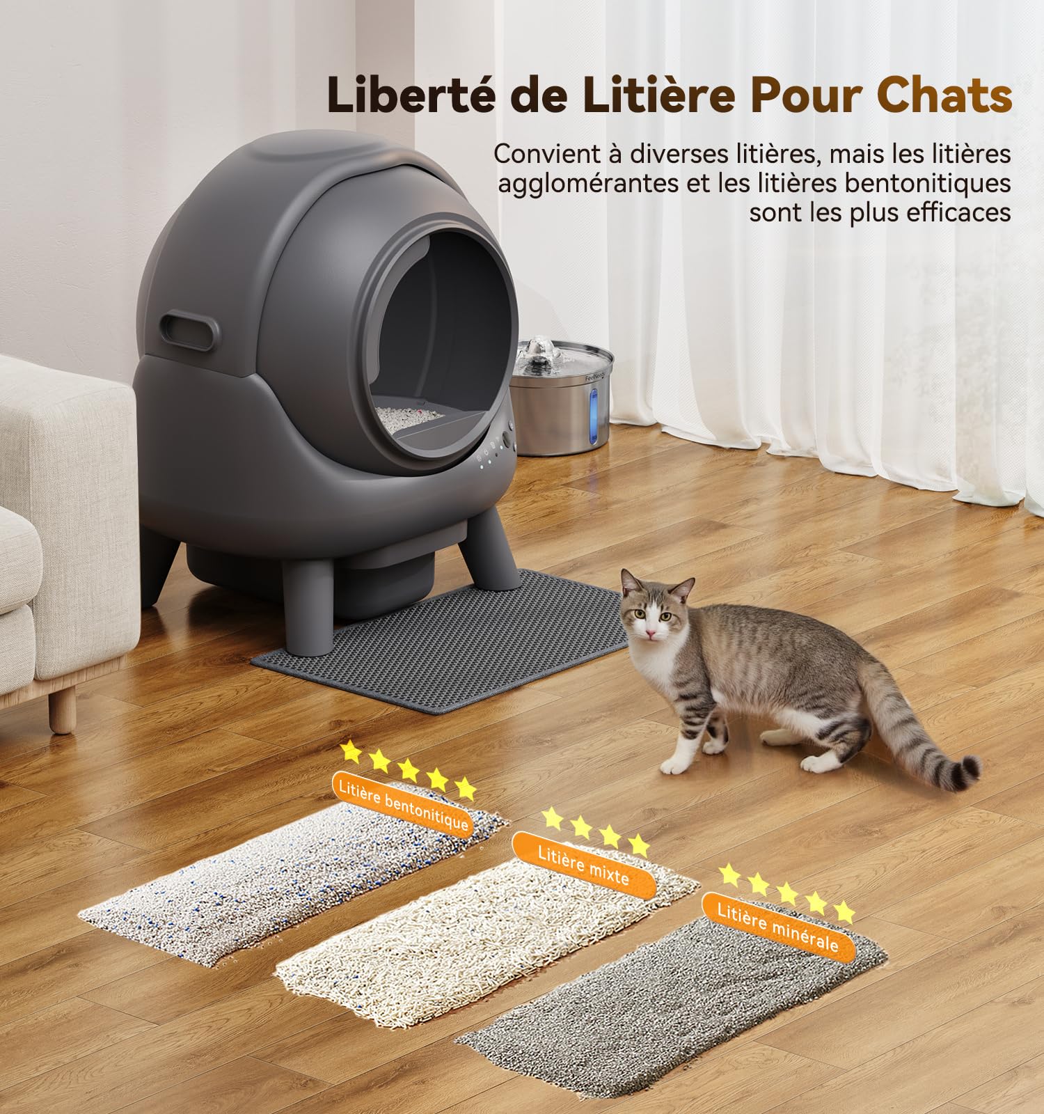 Litiere Chat Autonettoyante FEELNEEDY, Bac à Litière Automatique, Anti-Fuites/Anti-Pincement/Triple Anti-Odeur/Secure/Contrôle APP/Nettoyage Facile, C
